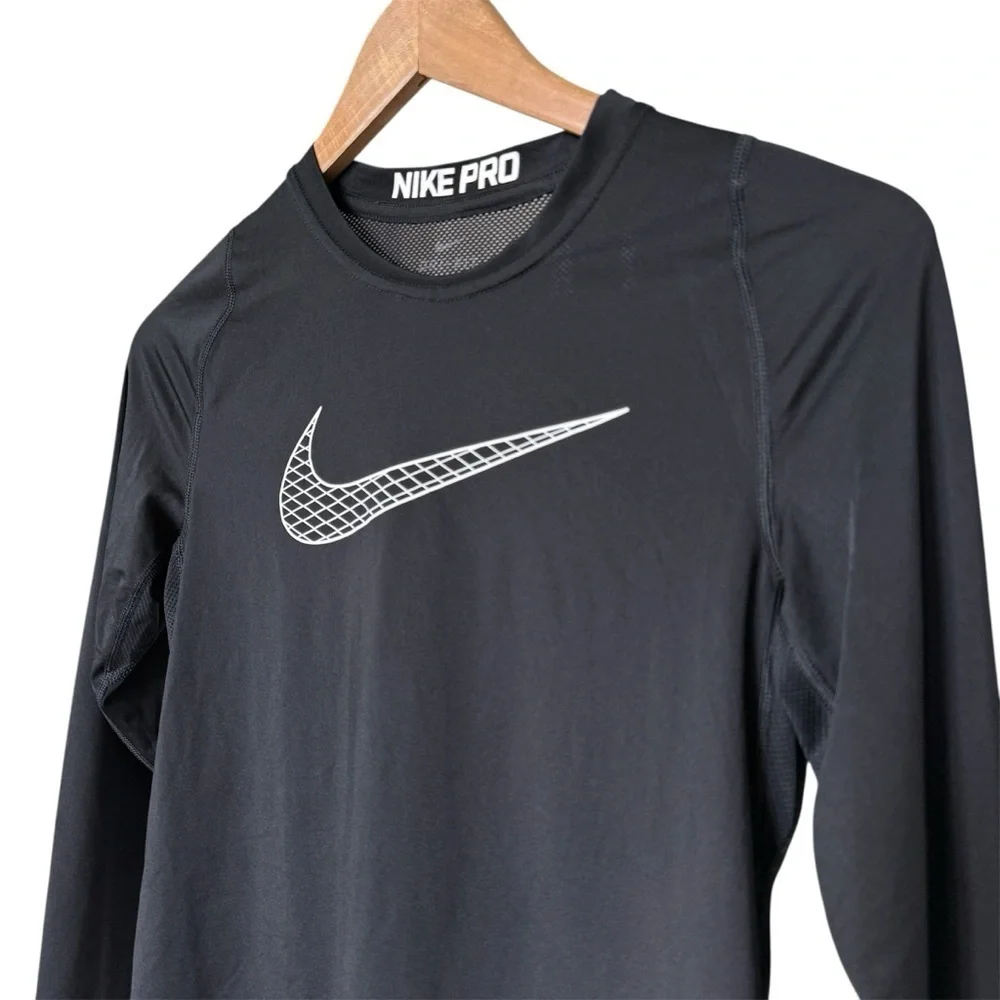 Nike Pro Dri-FIT Long Sleeve Training T-Shirt Black Teens L Sweat Wicking Mesh
